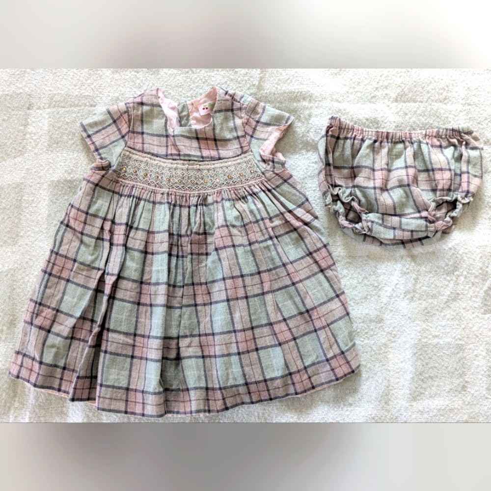 Bonpoint Baby Maruska checked dress and bloomers set 18 months